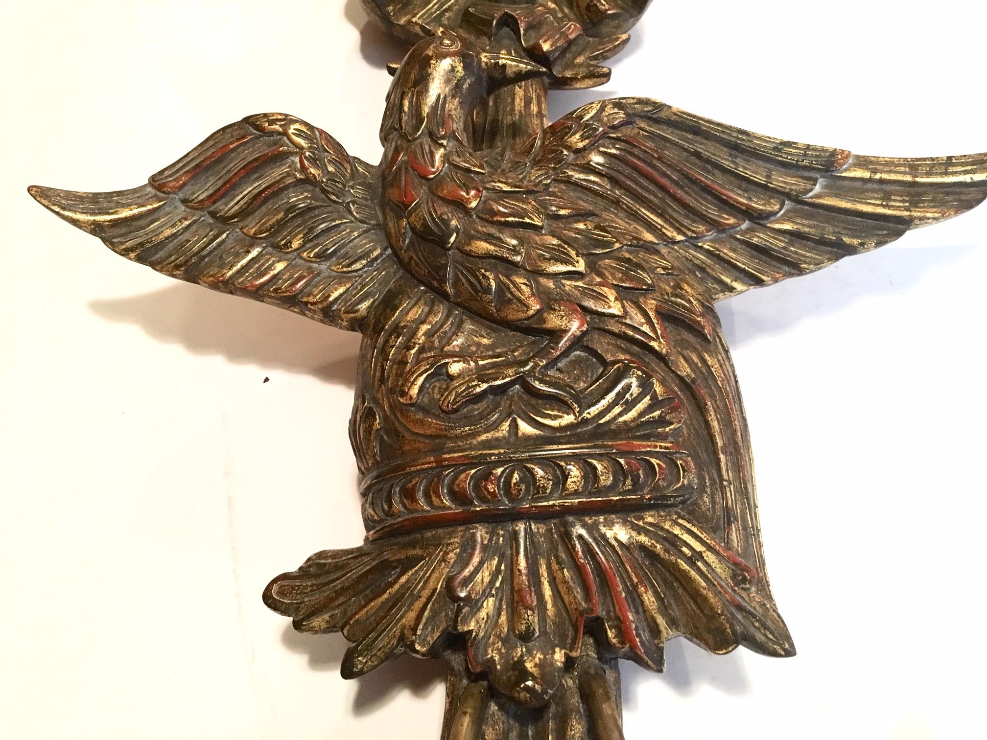 20th Century Large American Federal Style Eagle Wood Carved Two-Light Sconce For Sale