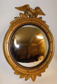 Large American Gilt Carved Wood Eagle Oval Convex Wall Mirror, circa 1890