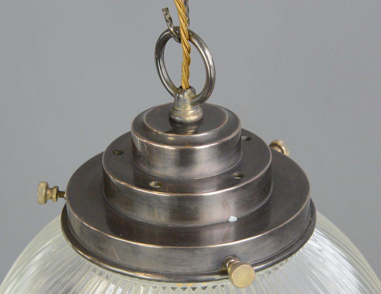 Cut Glass Large American Holophane Pendant Lights, circa 1920s