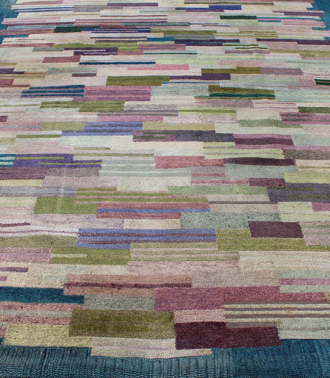 Large American Hooked Rug by George Wells with a Modern Design and Modern Colors For Sale 1