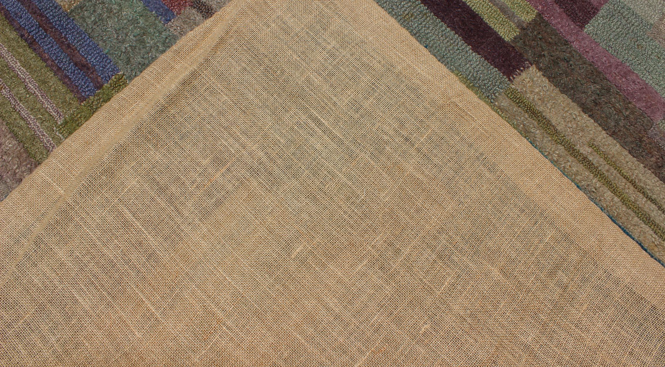 Large American Hooked Rug by George Wells with a Modern Design and Modern Colors For Sale 3