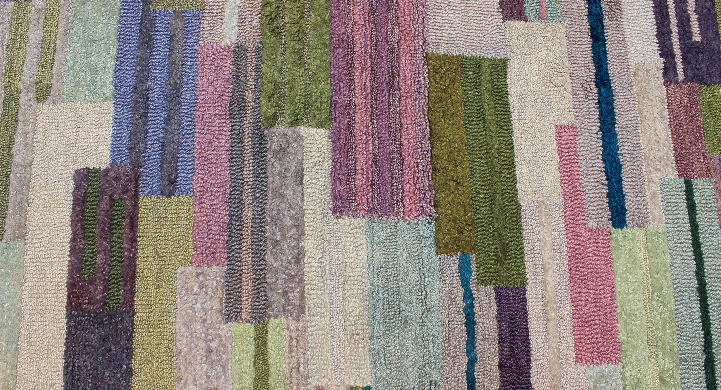 American Craftsman Large American Hooked Rug by George Wells with a Modern Design and Modern Colors For Sale