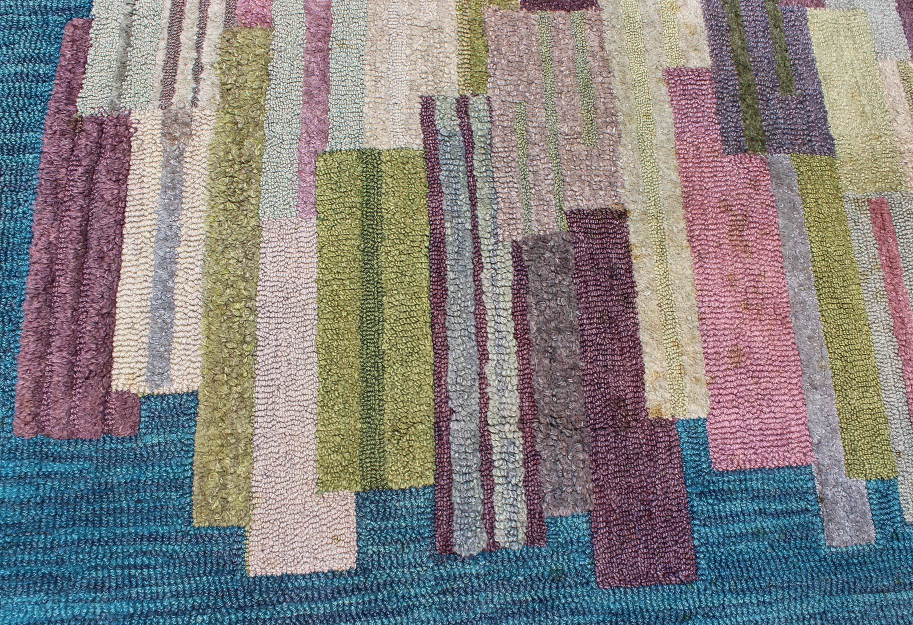 Large American Hooked Rug by George Wells with a Modern Design and Modern Colors In Excellent Condition For Sale In Atlanta, GA