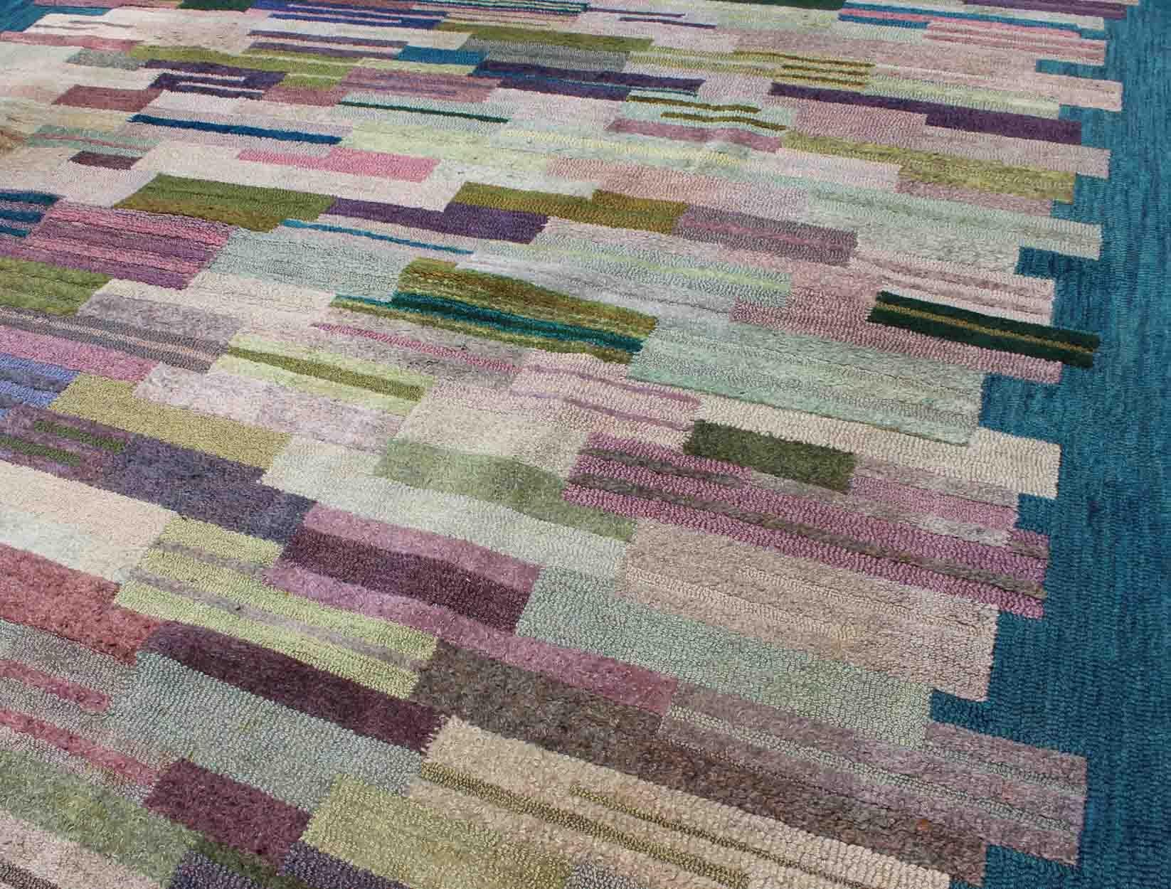 20th Century Large American Hooked Rug by George Wells with a Modern Design and Modern Colors For Sale
