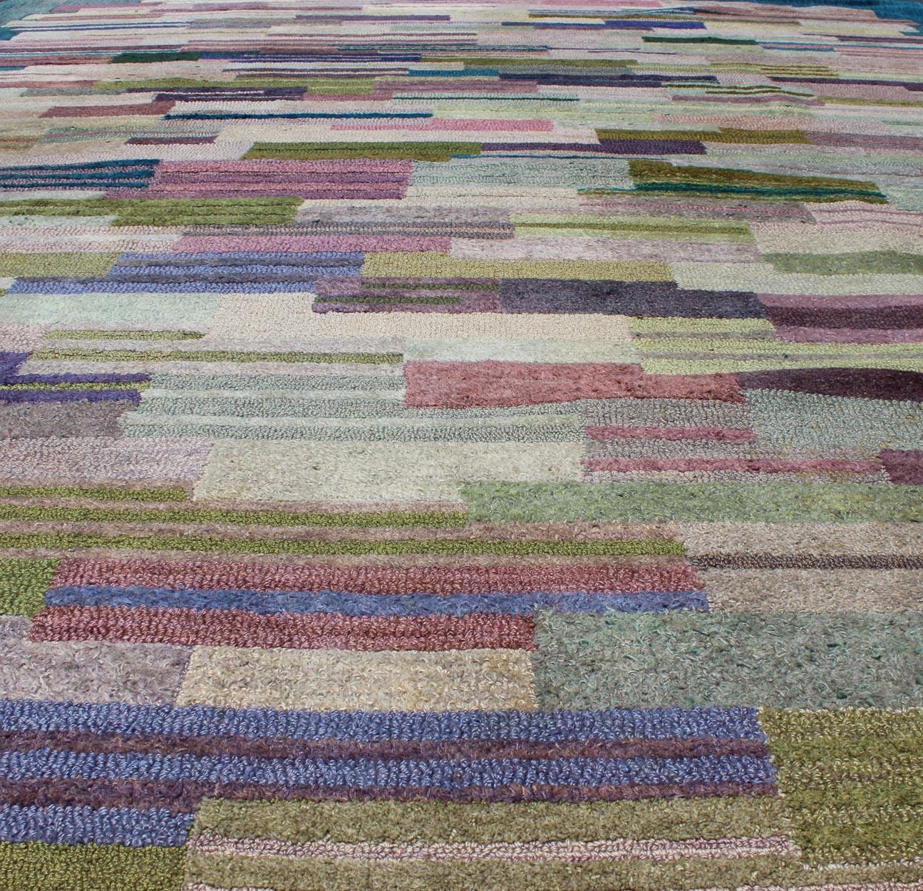Wool Large American Hooked Rug by George Wells with a Modern Design and Modern Colors For Sale