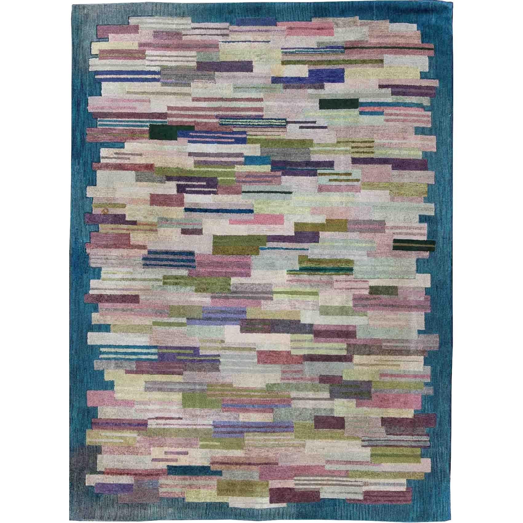 Large American Hooked Rug by George Wells with a Modern Design and Modern Colors For Sale