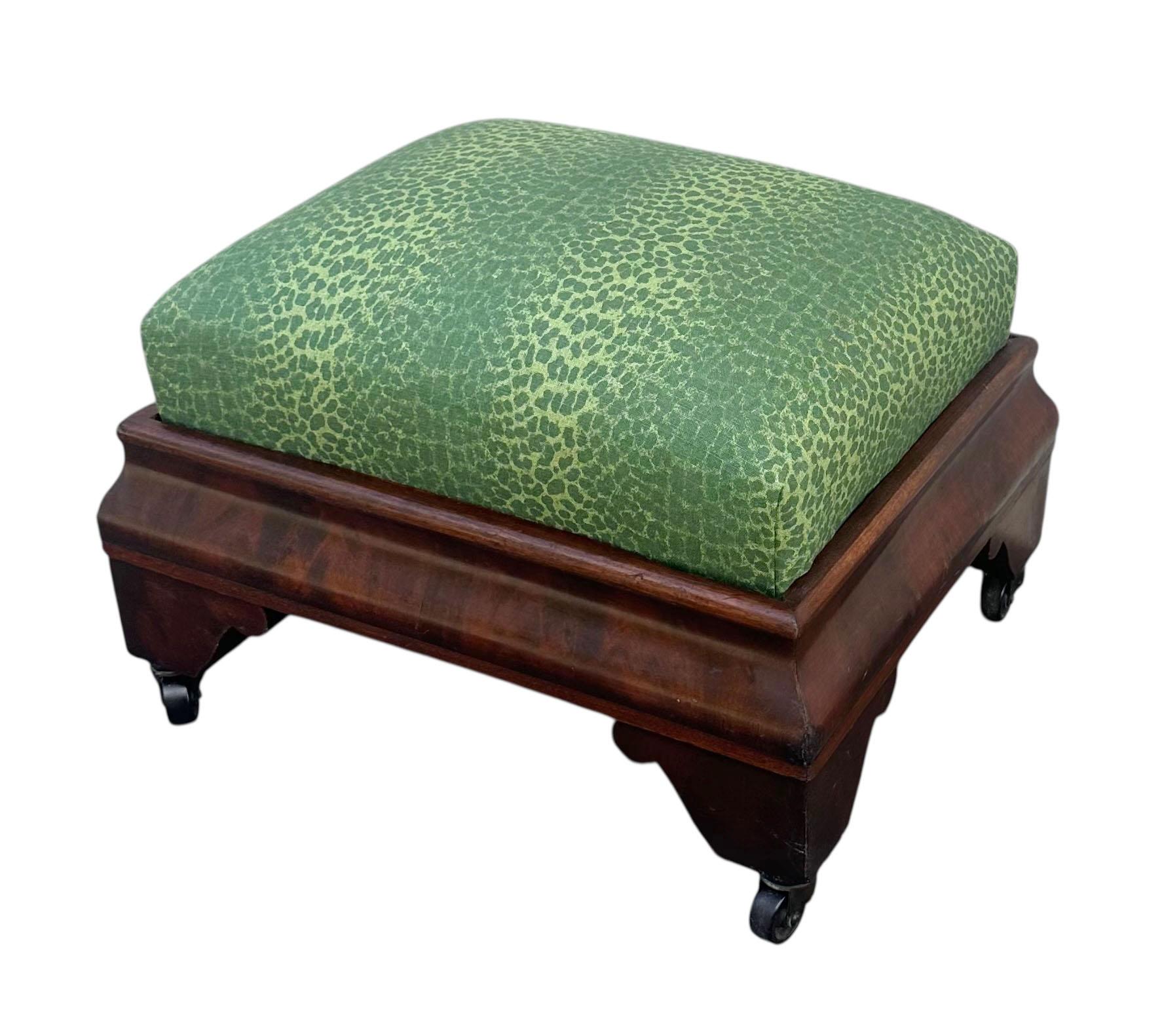 Textile Large American Mahogany Veneer Stool on Celluloid Rollers, Circa 1840 For Sale