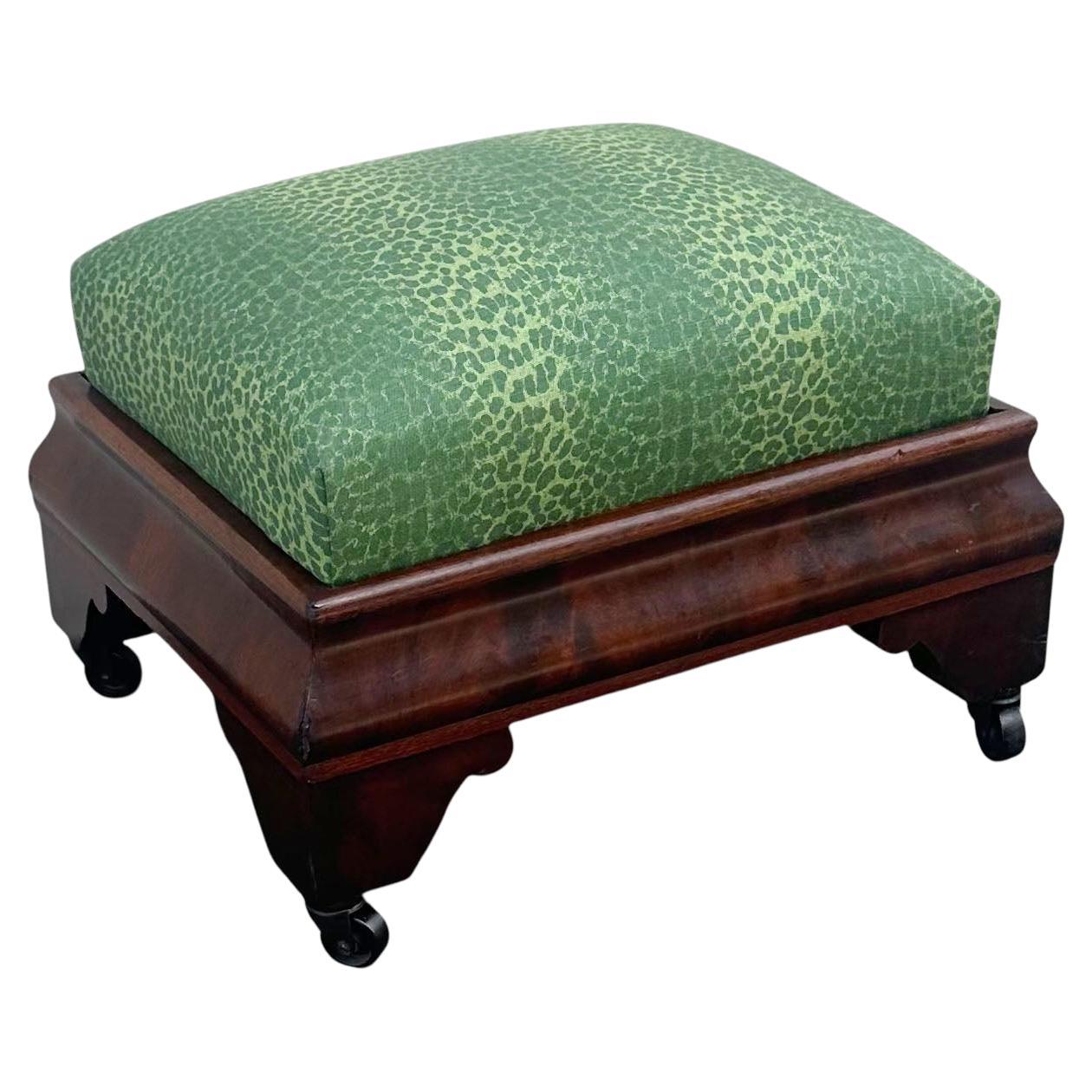 Large American Mahogany Veneer Stool on Celluloid Rollers, Circa 1840 For Sale
