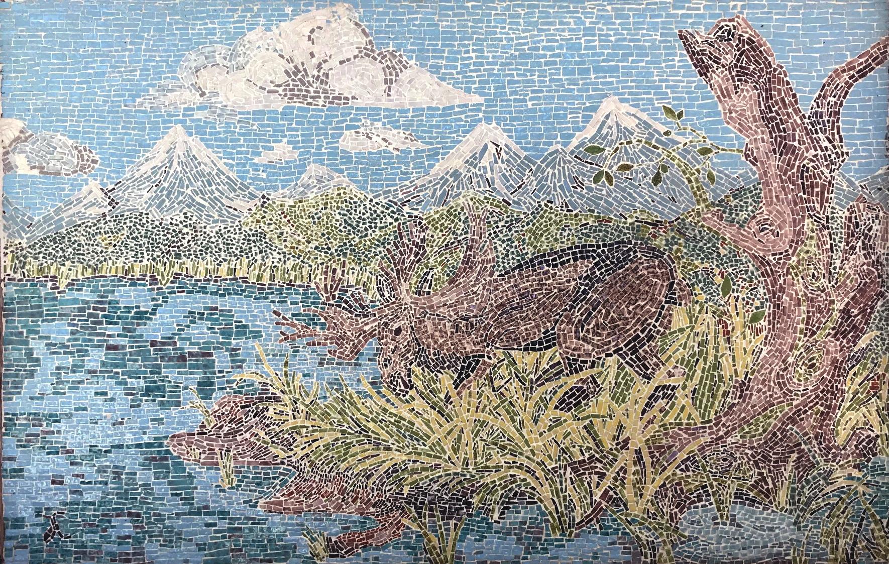 Large American Micromosaic Alaskan landscape, Features Moose

This large scale micromosaic panel is executed with impressive precision. It features a moose in a typical Alaskan landscape. The labor intensive process is clearly displayed in this