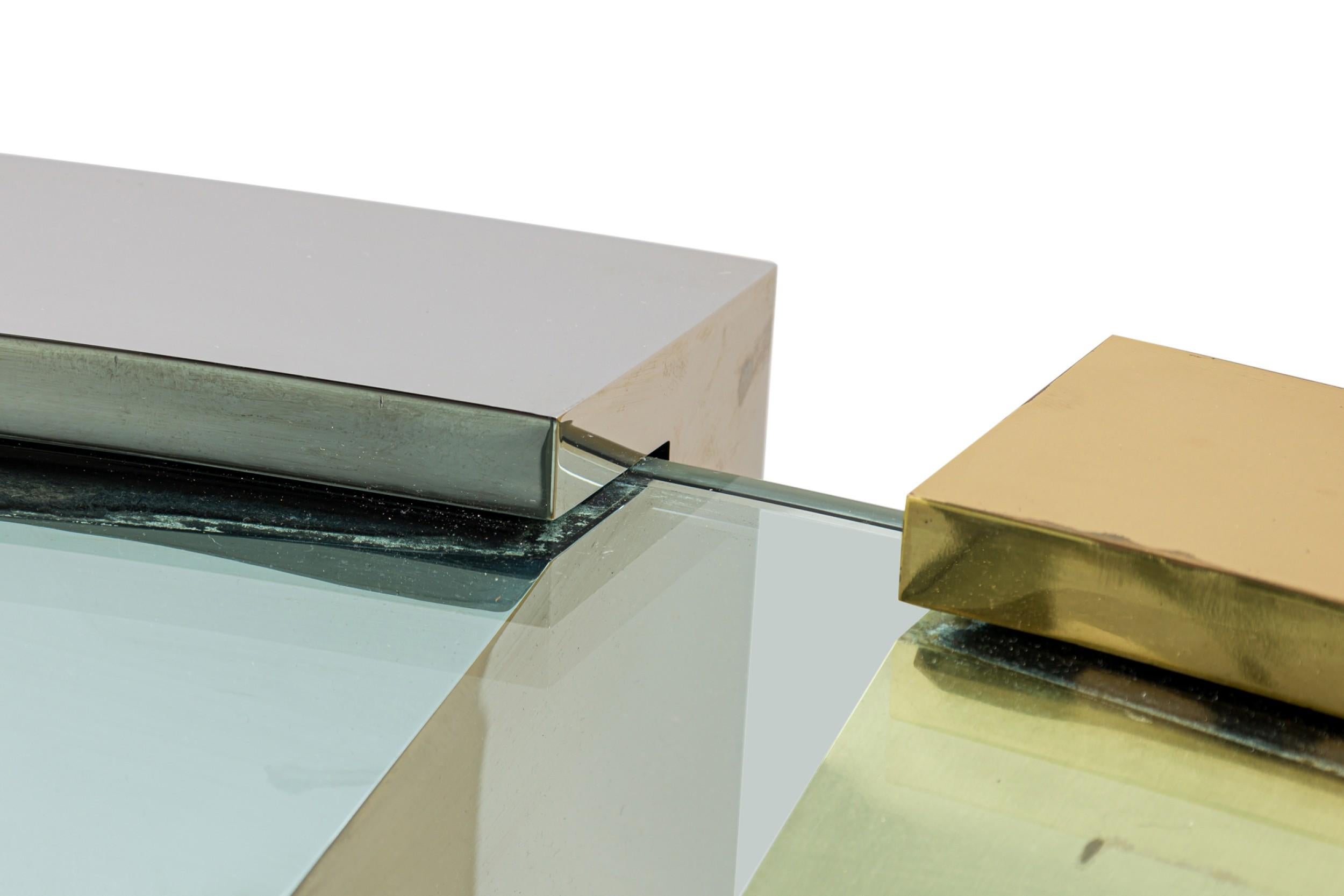 Large American Modern Polished Brass, Chrome and Stainless Low Table, Ron Seff For Sale 4