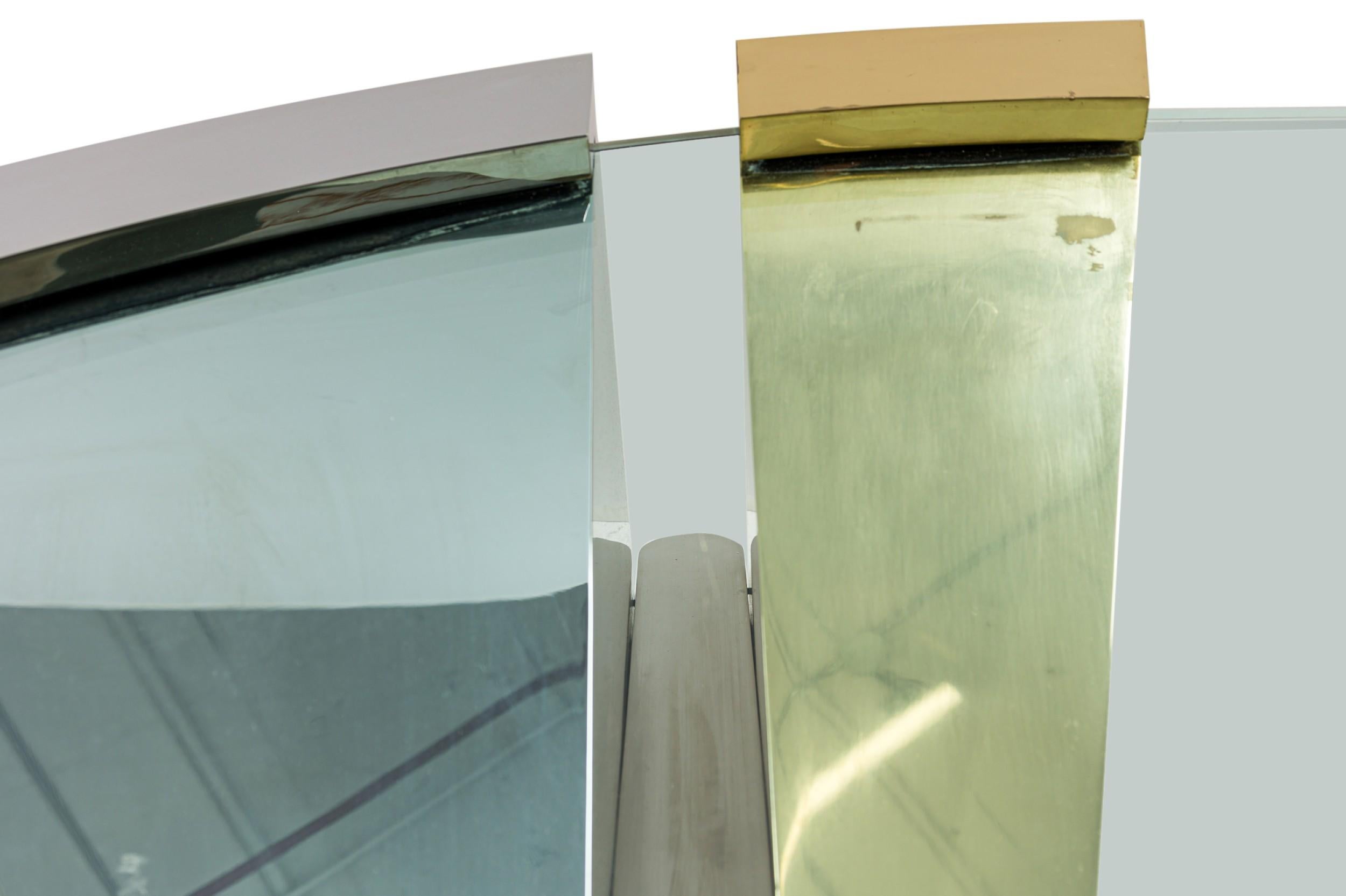 Large American Modern Polished Brass, Chrome and Stainless Low Table, Ron Seff For Sale 6