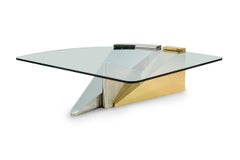 Large American Modern Polished Brass, Chrome and Stainless Low Table, Ron Seff