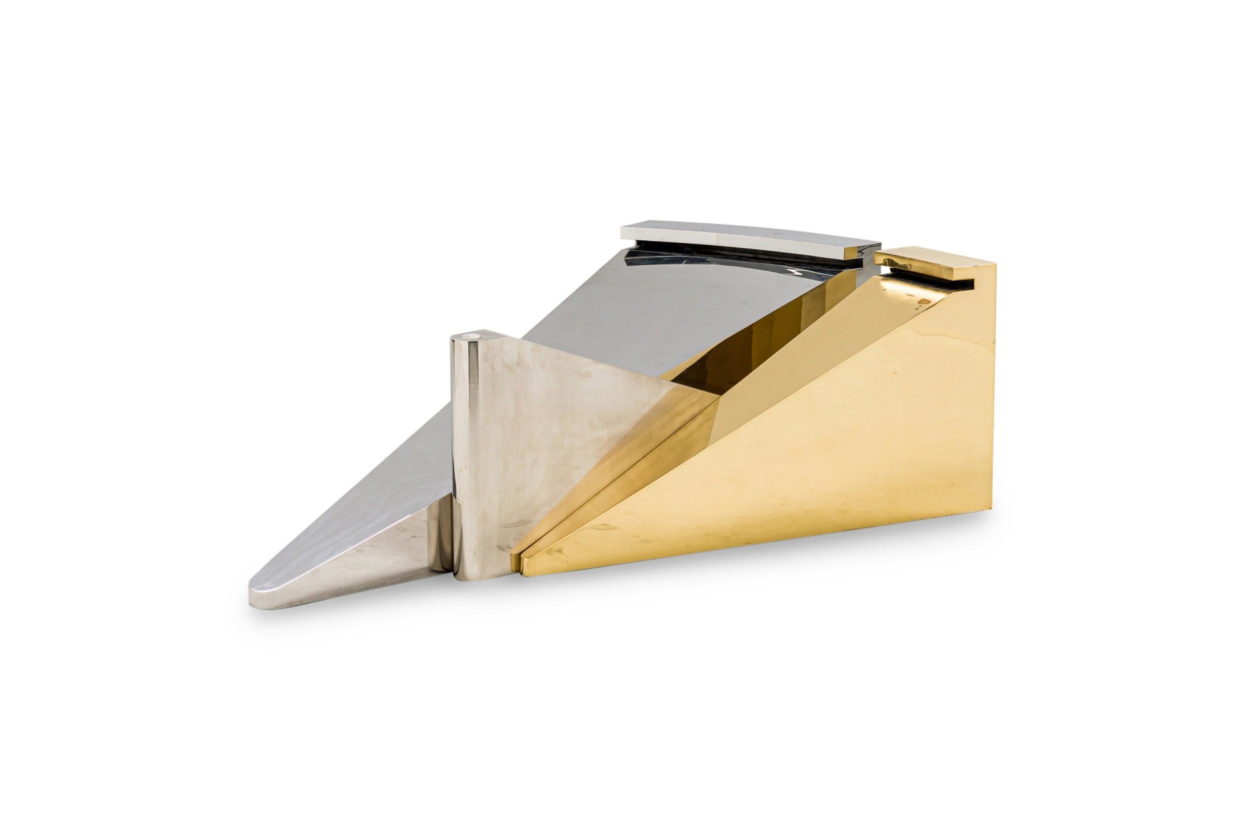 Mid-Century Modern Large American Modern Polished Brass, Chrome and Stainless Low Table, Ron Seff For Sale