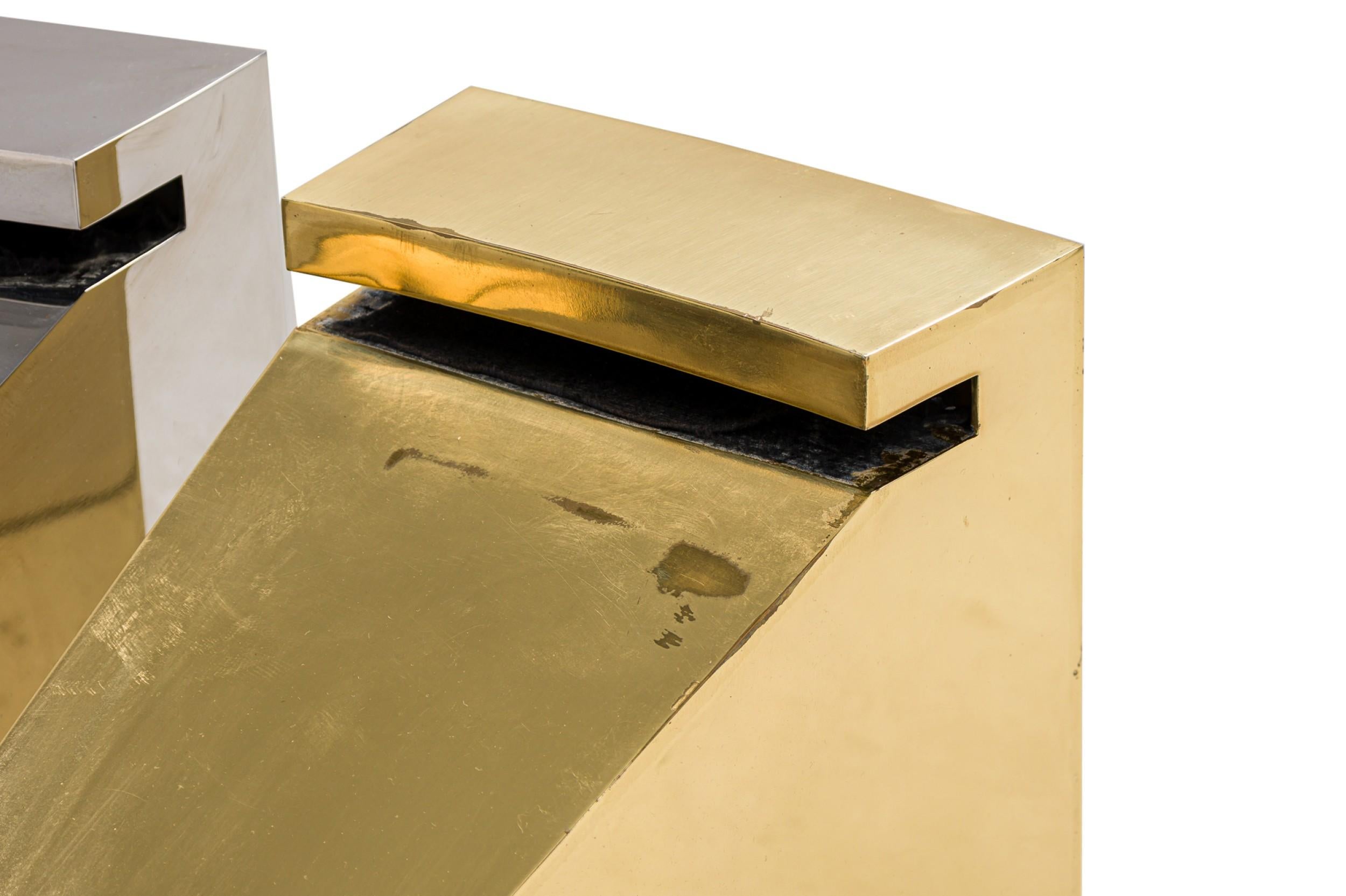 20th Century Large American Modern Polished Brass, Chrome and Stainless Low Table, Ron Seff For Sale