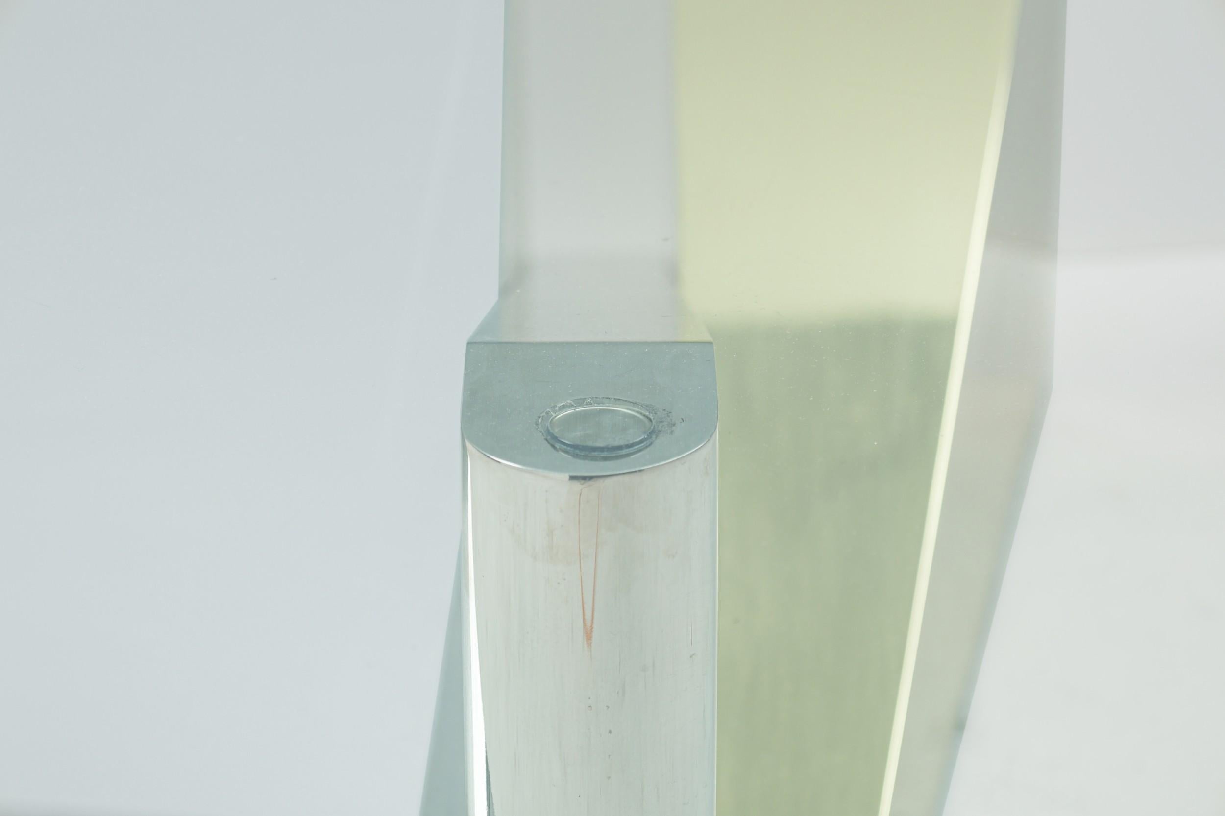 Glass Large American Modern Polished Brass, Chrome and Stainless Low Table, Ron Seff For Sale
