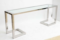 Grande console moderne américaine en chrome poli et verre, style Milo Baughman