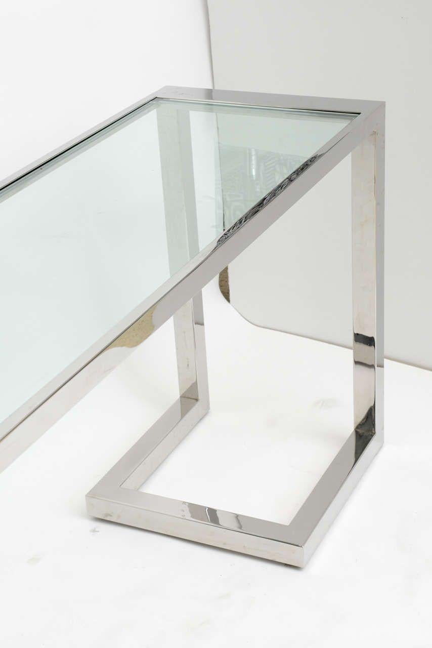 Large American Modern Polished Chrome and Glass Console, Milo Baughman Style In Good Condition For Sale In Hollywood, FL