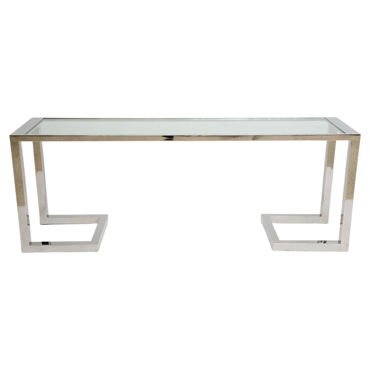 Large American Modern Polished Chrome and Glass Console, Milo Baughman Style For Sale