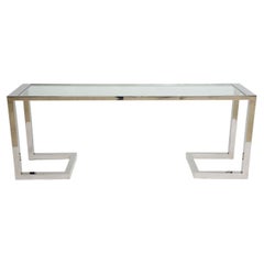 Large American Modern Polished Chrome and Glass Console, Milo Baughman Style