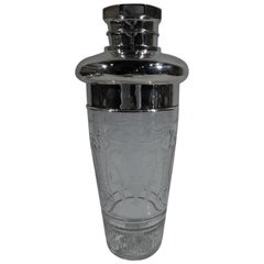 Large American Modern Sterling Silver and Glass Cocktail Shaker