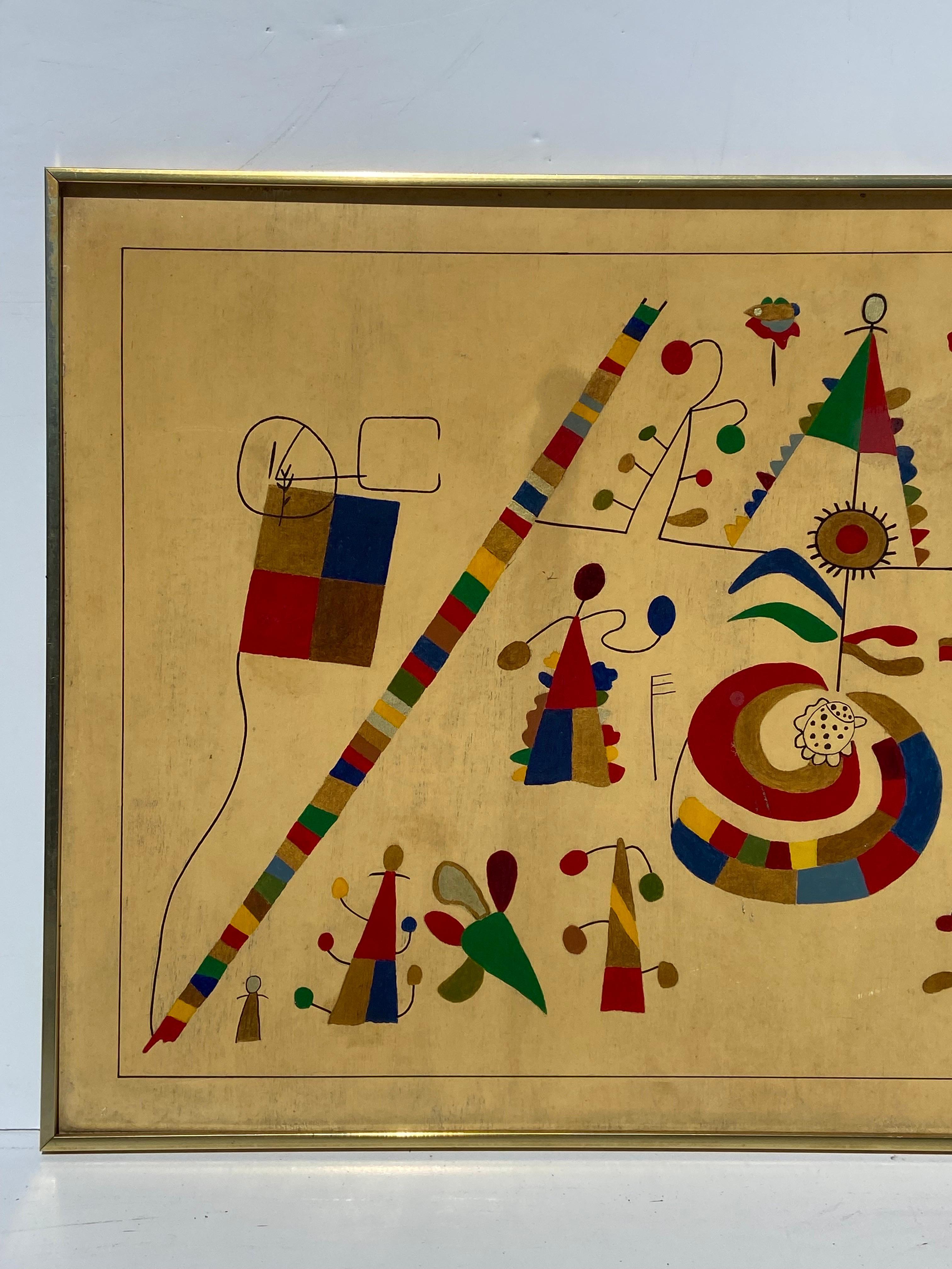 A vintage American Outsider Art style abstract painting on cardboard. The work, in my humble opinion, has strong ties to Wassily Kandinsky in its composition. This work is unsigned. It is framed. And with that rather short description, I find myself