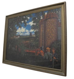 Large American Pastoral Farm Scene Painting