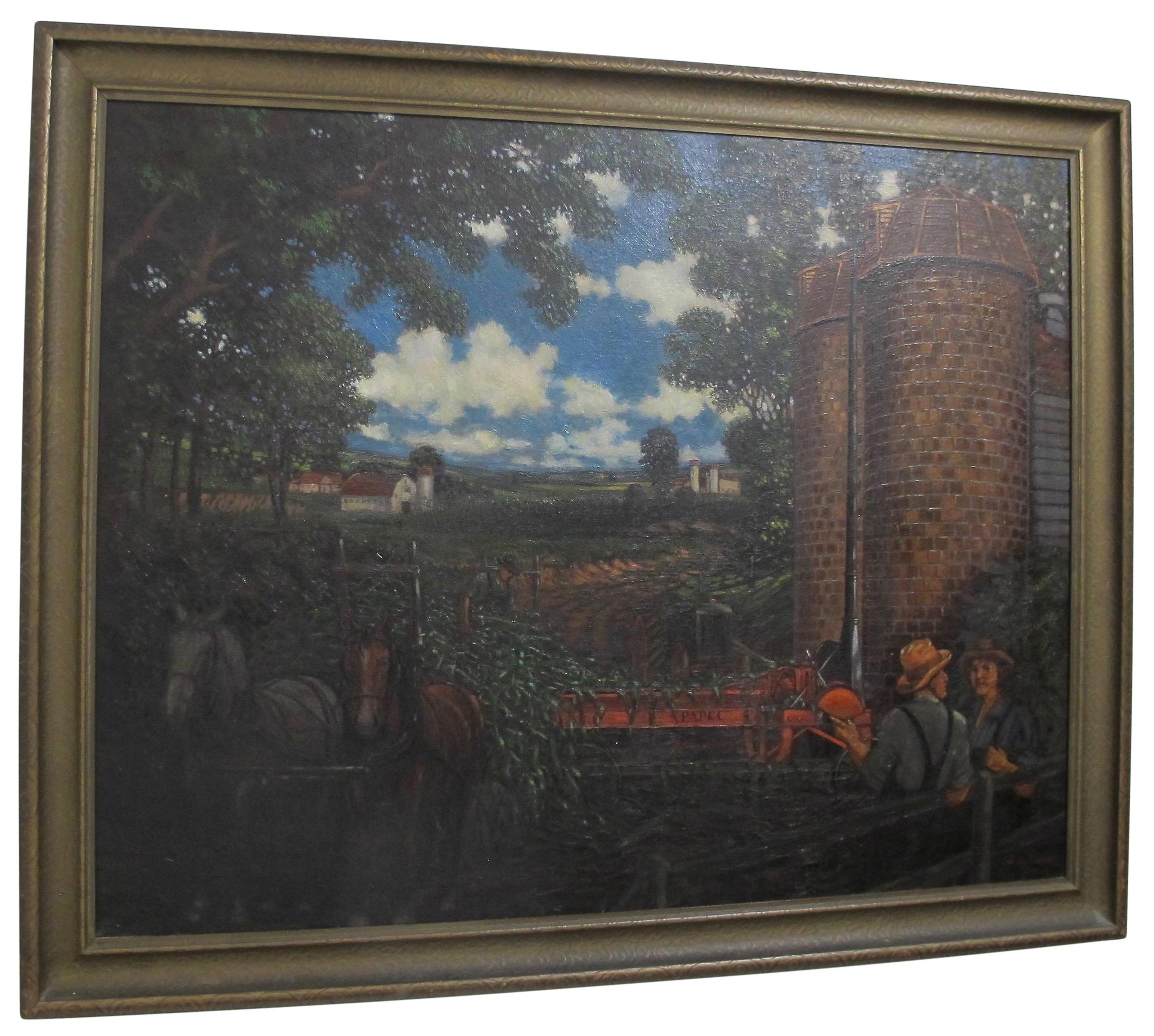 Américain Grande peinture américaine d'une scène de ferme pastorale en vente