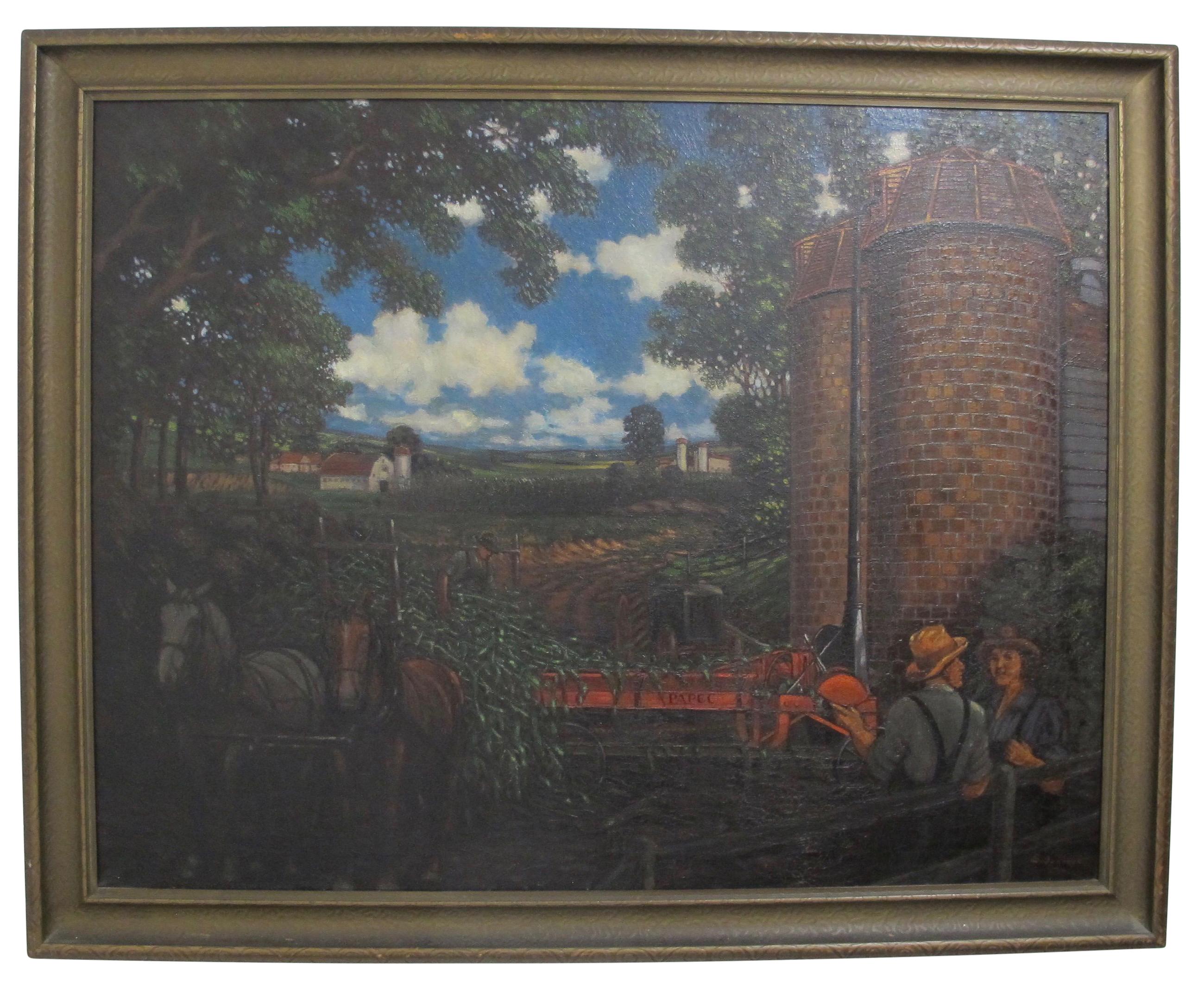 Großes Gemälde einer amerikanischen pastoralen Bauernhofszene im Zustand „Gut“ im Angebot in San Francisco, CA