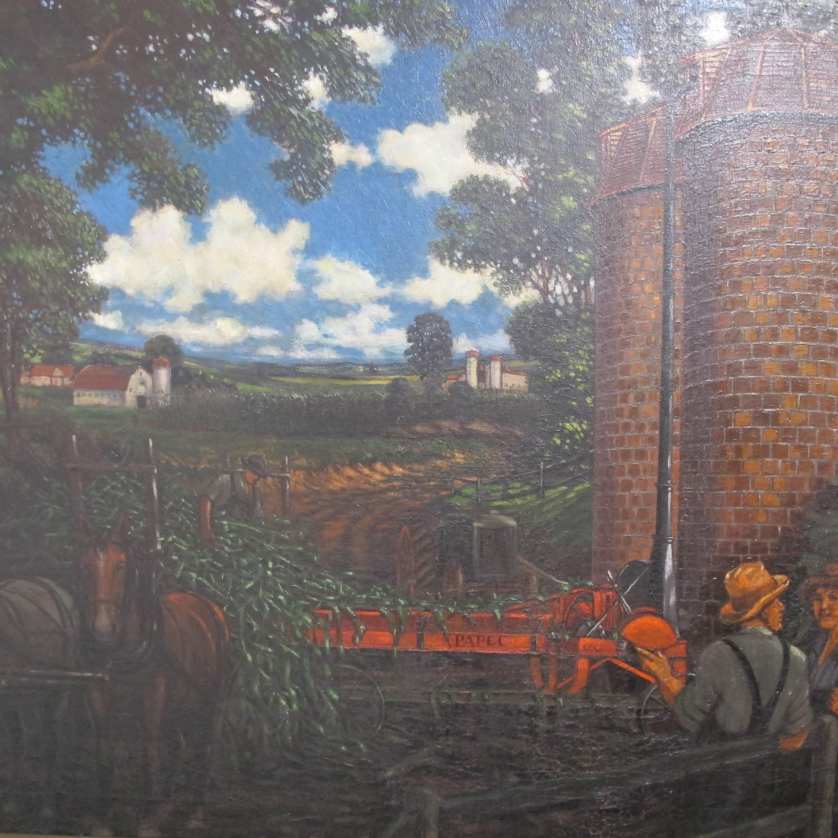 Grande peinture américaine d'une scène de ferme pastorale Bon état - En vente à San Francisco, CA