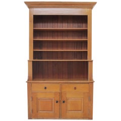 Large American Pine Country Cupboard with Bookshelf