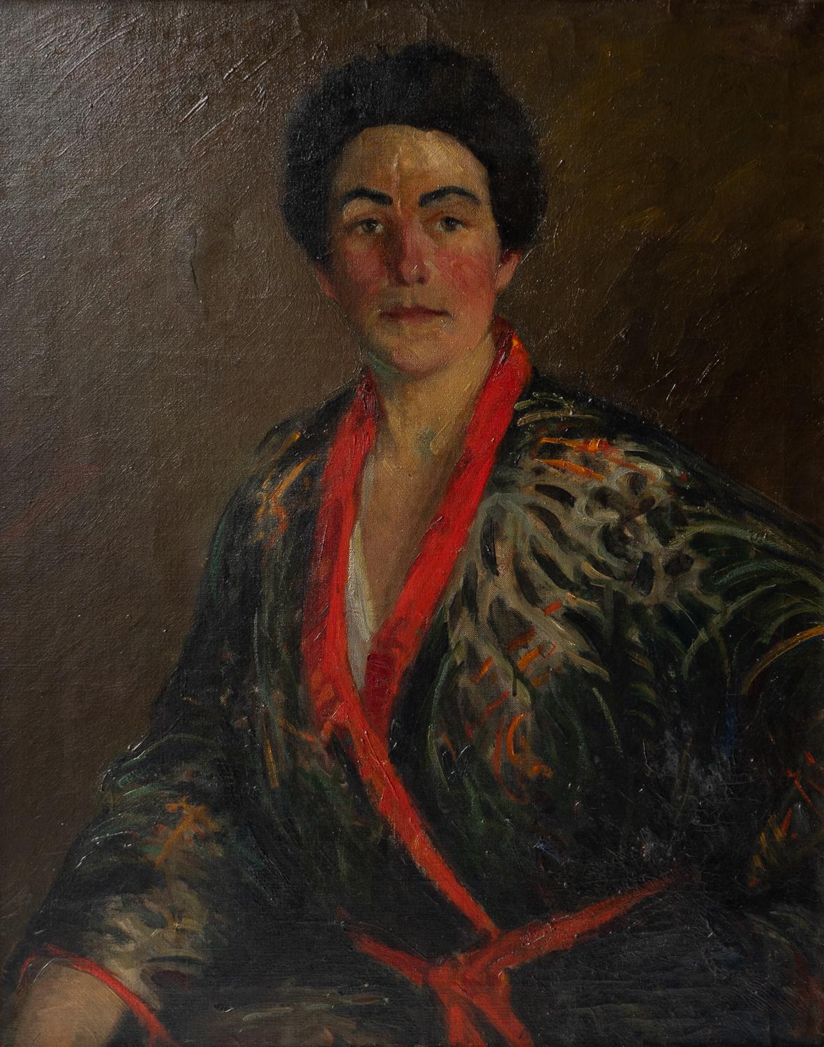 Large American Portrait Of A Woman In A Kimono, Original Antique Oil On Canvas In Good Condition In Bristol, GB