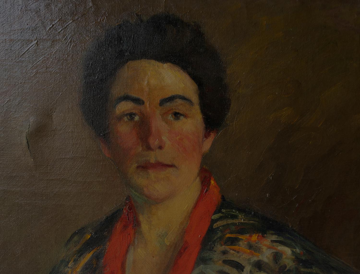 Large American Portrait Of A Woman In A Kimono, Original Antique Oil On Canvas 1