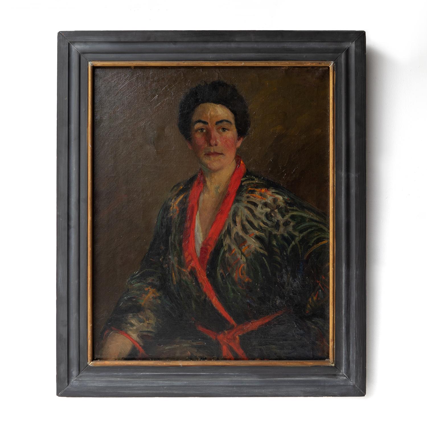 Large American Portrait Of A Woman In A Kimono, Original Antique Oil On Canvas 2