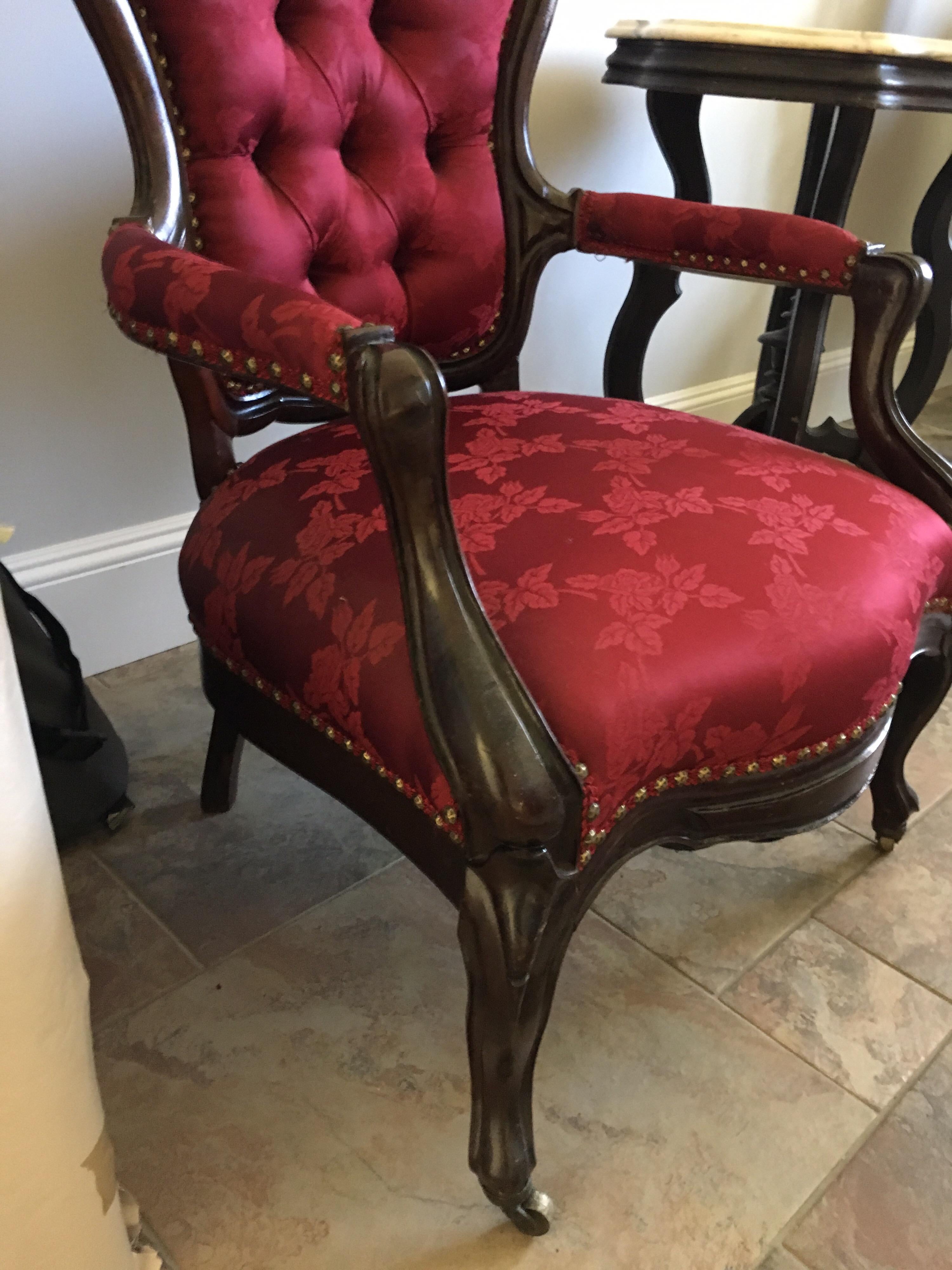 Large American Rococo Revival Rosewood Parlor Armchair, Mid-19th Century In Fair Condition In Southampton, NY