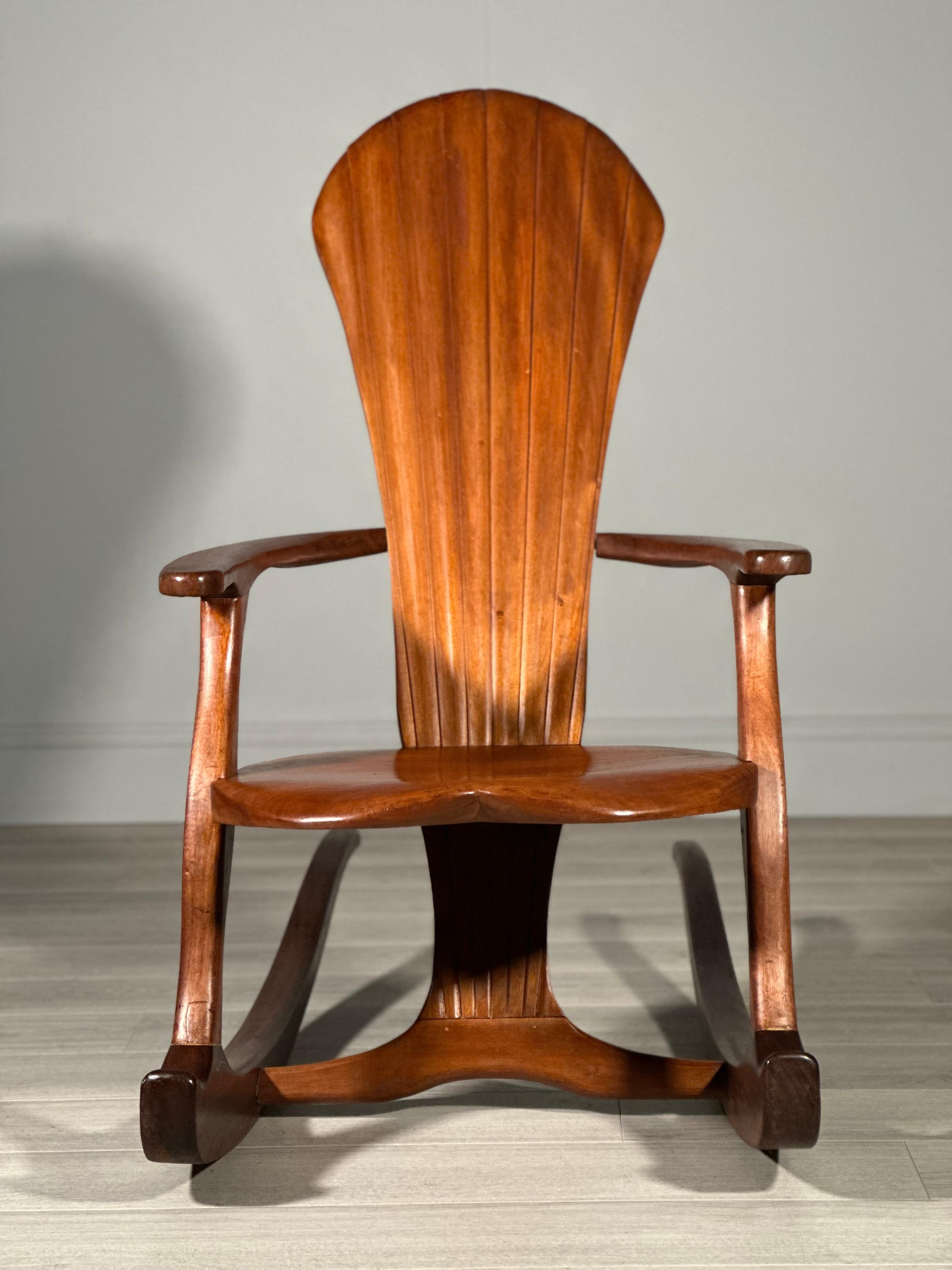 Hand-Crafted Large American Shell Back Rocking Chair C.1950 For Sale