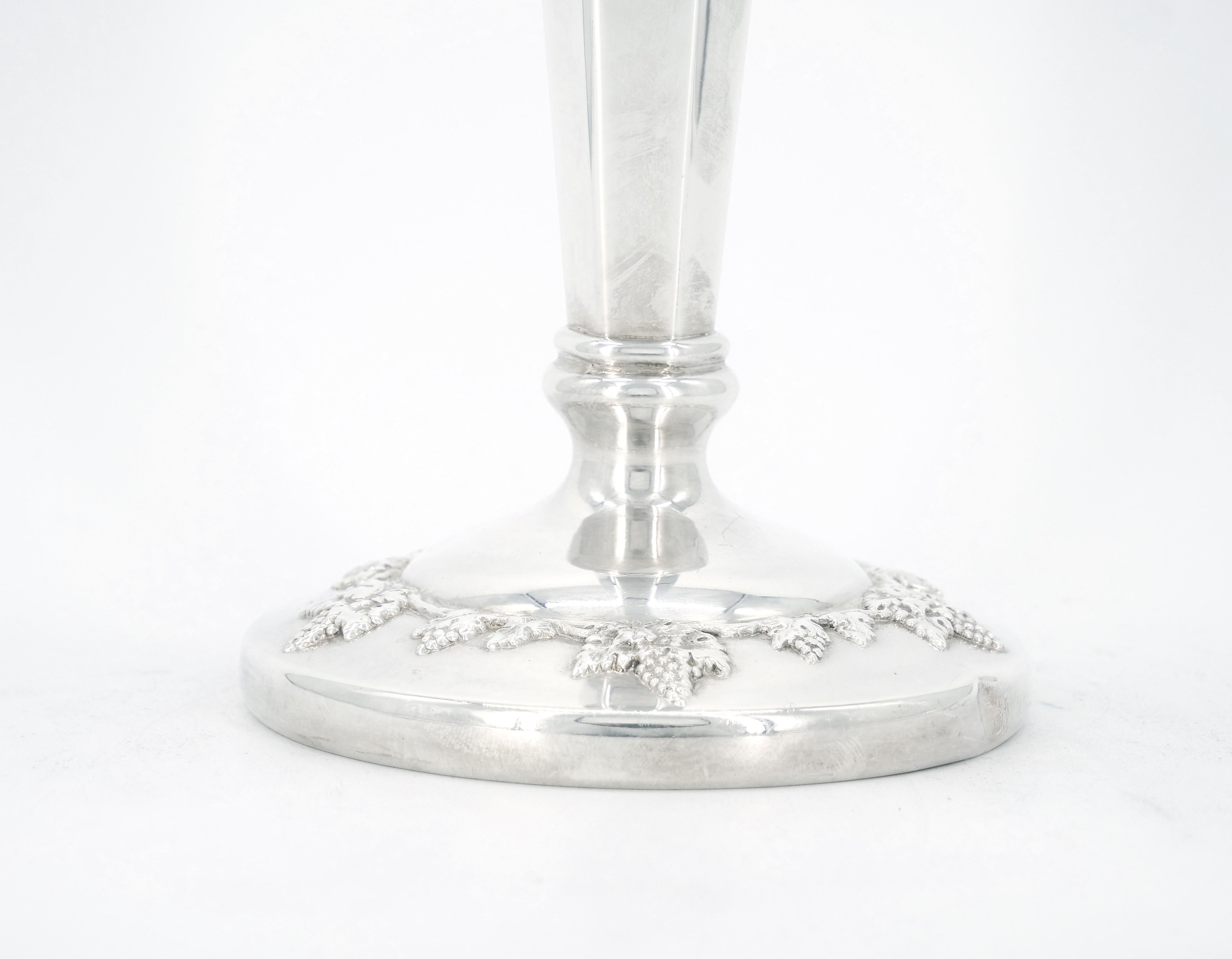 Engraved Large American Silver Plate Trumpet Vase For Sale