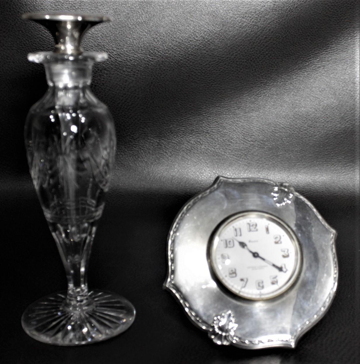 Large American Sterling Silver Ladies Dresser or Vanity Set with Matching Clock For Sale 6