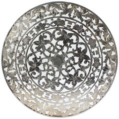 Grand dessous de plat américain en verre recouvert d'argent sterling par Webster