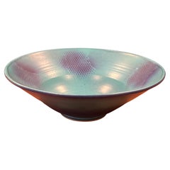 Große amerikanische Studio Pottery Schale mit türkisfarbener Glasur, signiert