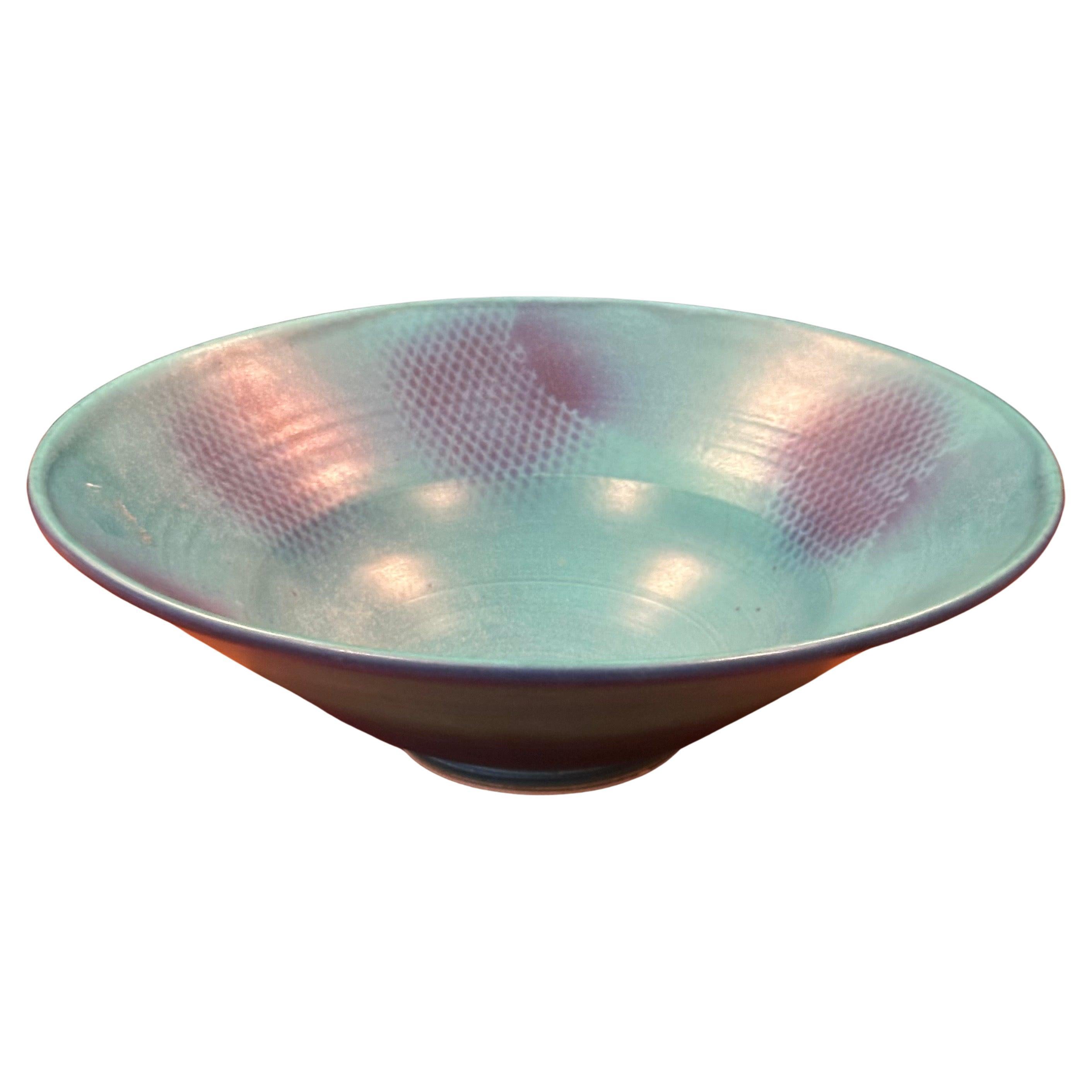 Large American Studio Pottery Bowl with Turquoise Glaze, Signed