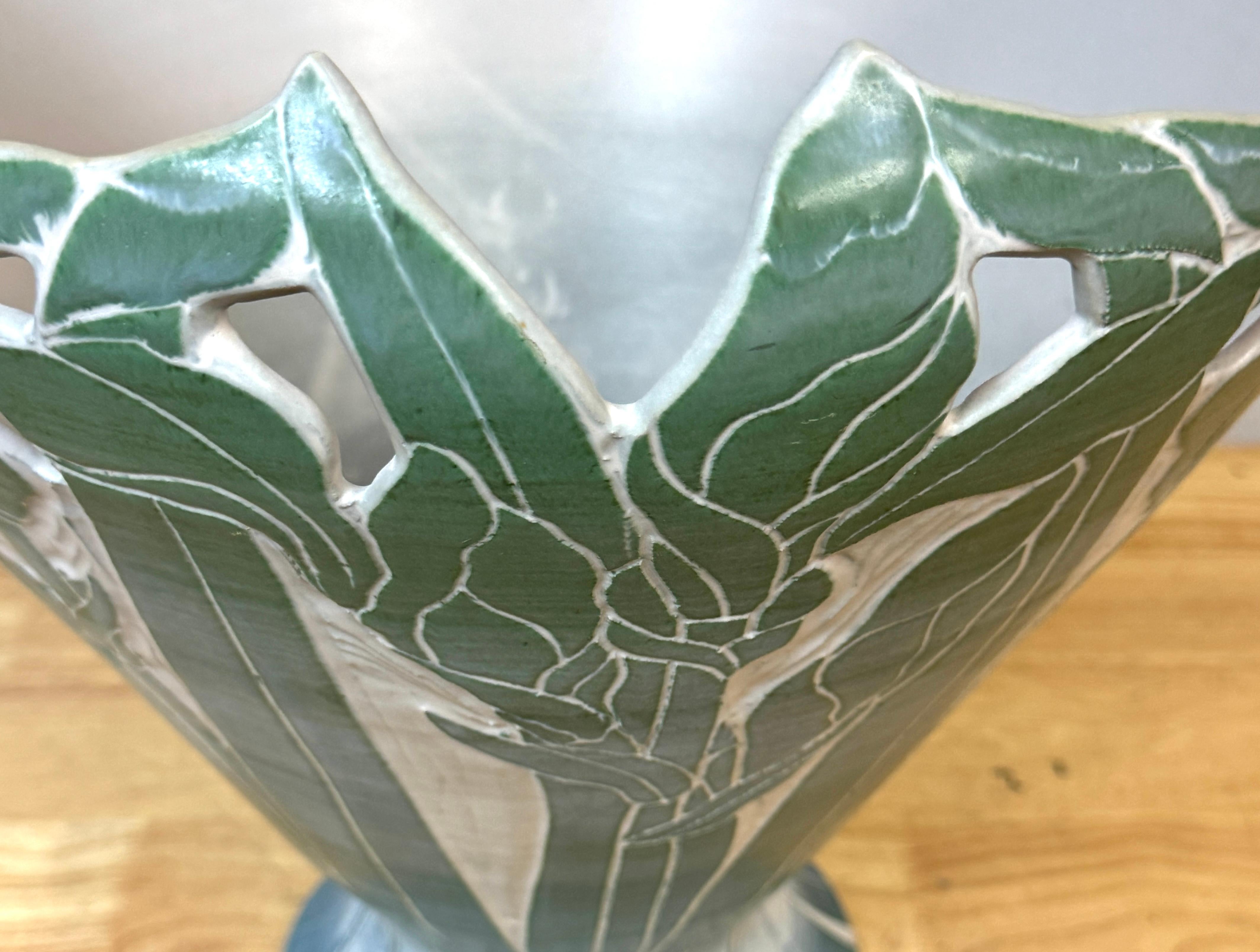 Large American Studio Pottery Iris Motif Vase, Style of Newcomb College, Signed For Sale 5