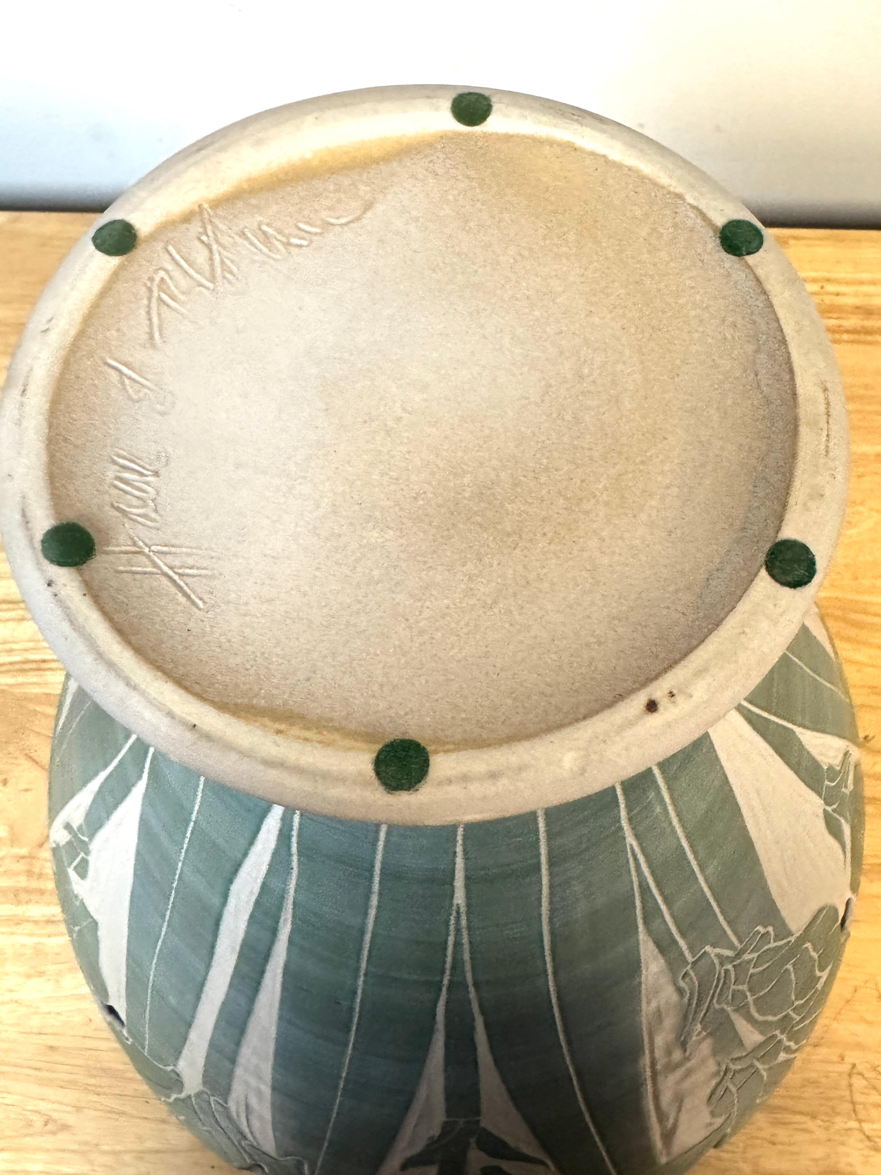 Large American Studio Pottery Iris Motif Vase, Style of Newcomb College, Signed For Sale 7