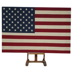Vintage Large American woven silk flag / stars and stripes / assembled  a wooden frame