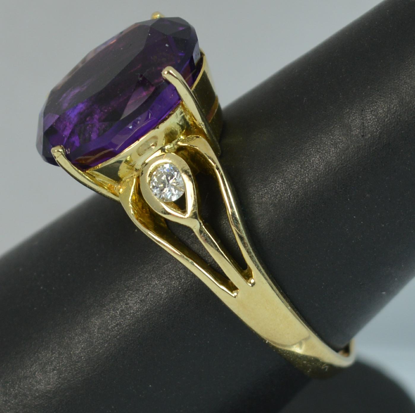 Large Amethyst and Diamond 14 Carat Gold Solitaire Cocktail Ring 4