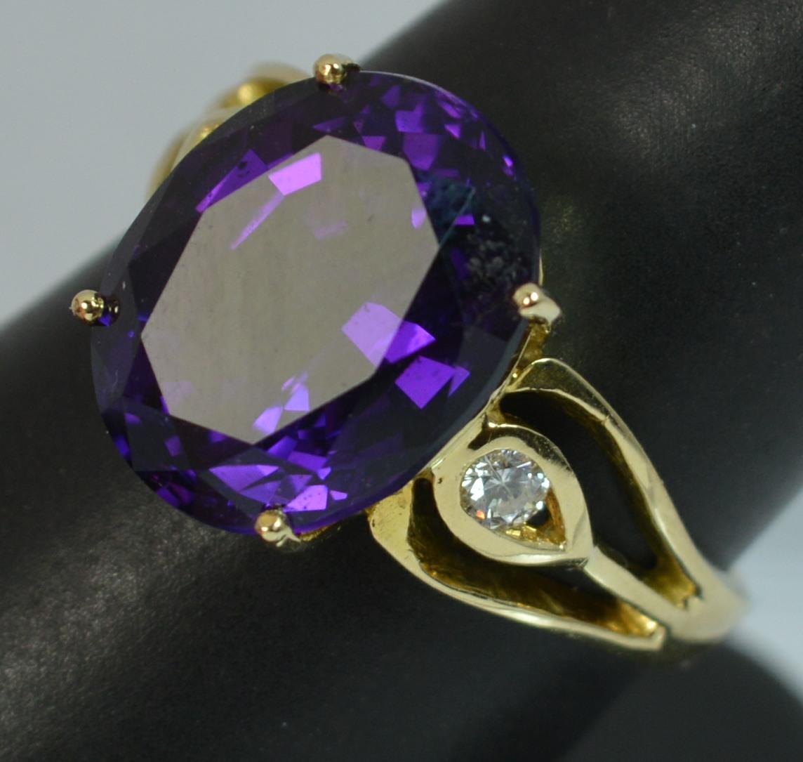 Large Amethyst and Diamond 14 Carat Gold Solitaire Cocktail Ring 5