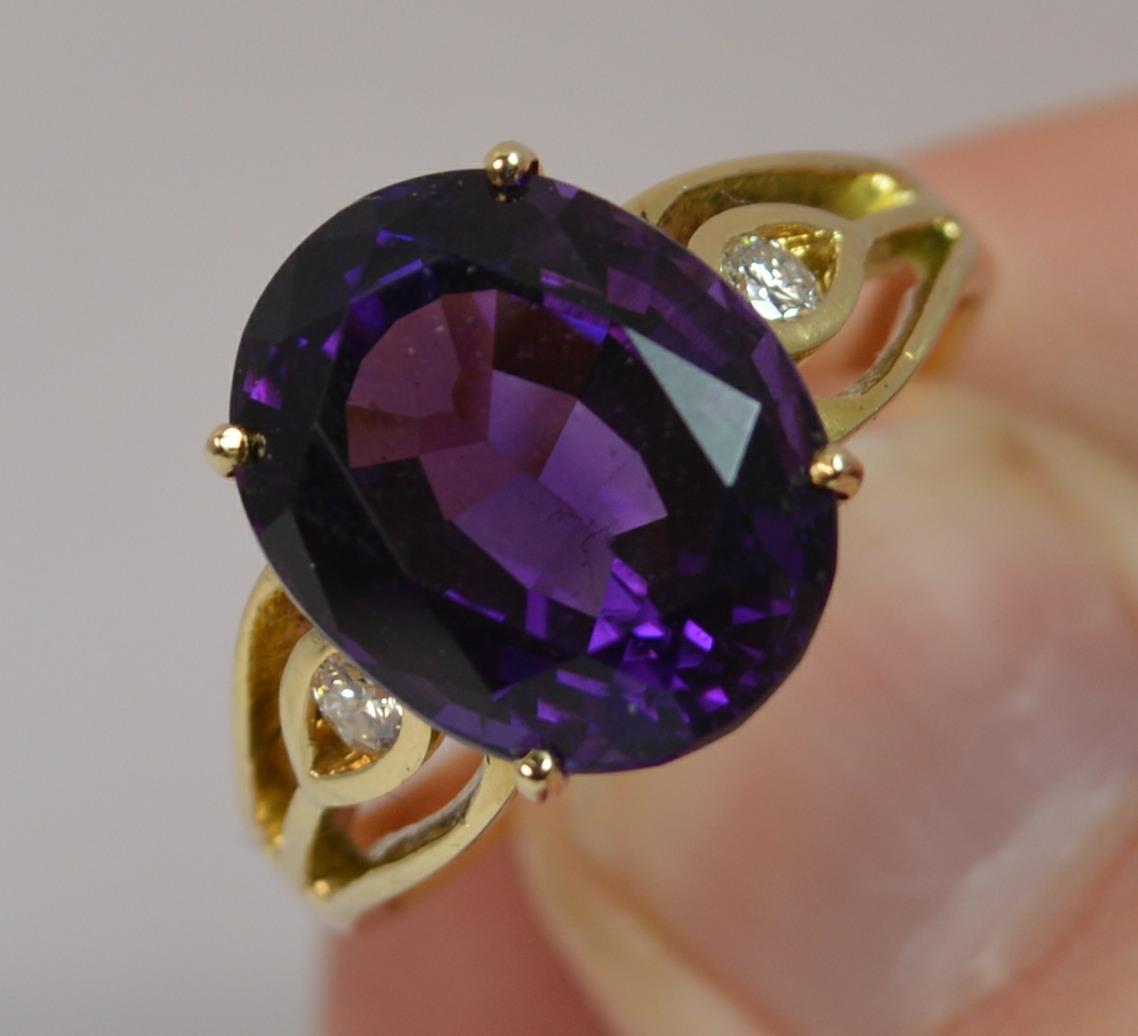 Edwardian Large Amethyst and Diamond 14 Carat Gold Solitaire Cocktail Ring