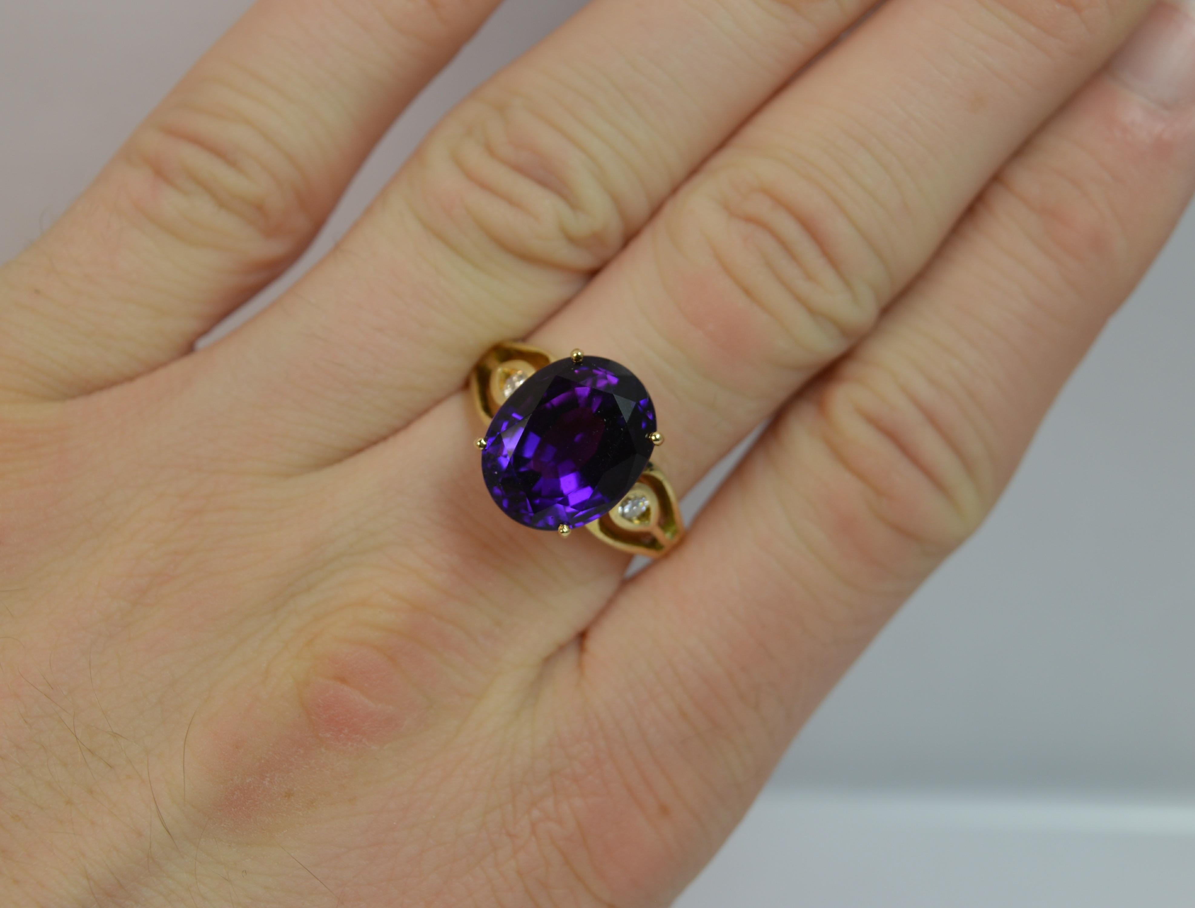 Oval Cut Large Amethyst and Diamond 14 Carat Gold Solitaire Cocktail Ring