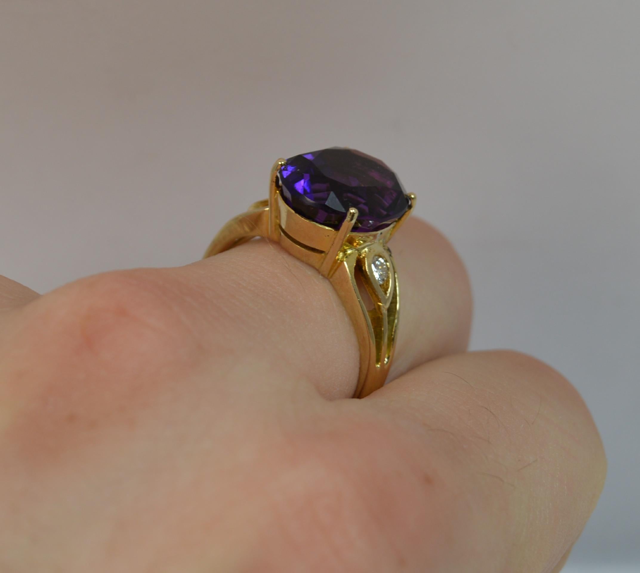 Large Amethyst and Diamond 14 Carat Gold Solitaire Cocktail Ring In Excellent Condition In St Helens, GB