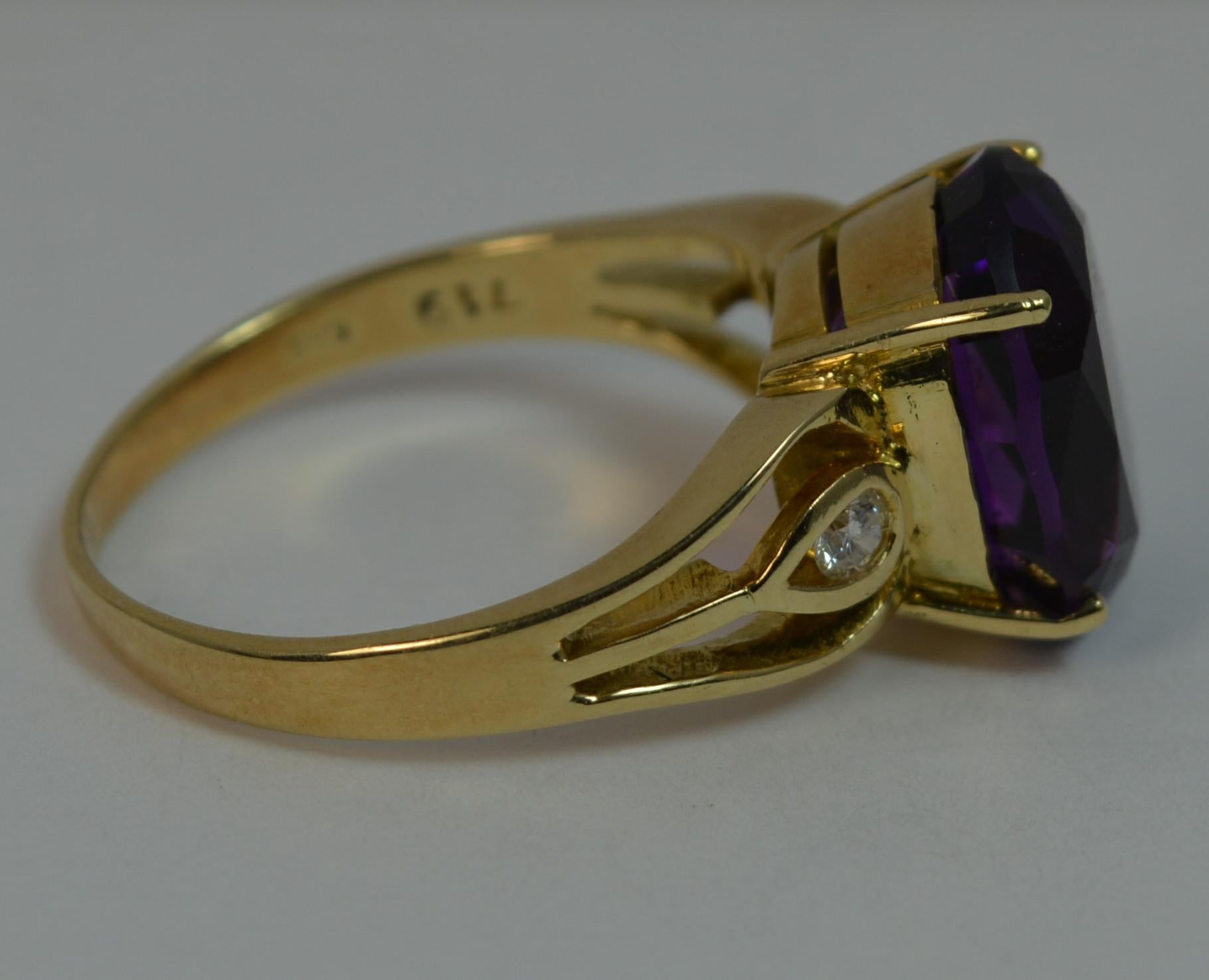 Large Amethyst and Diamond 14 Carat Gold Solitaire Cocktail Ring 1