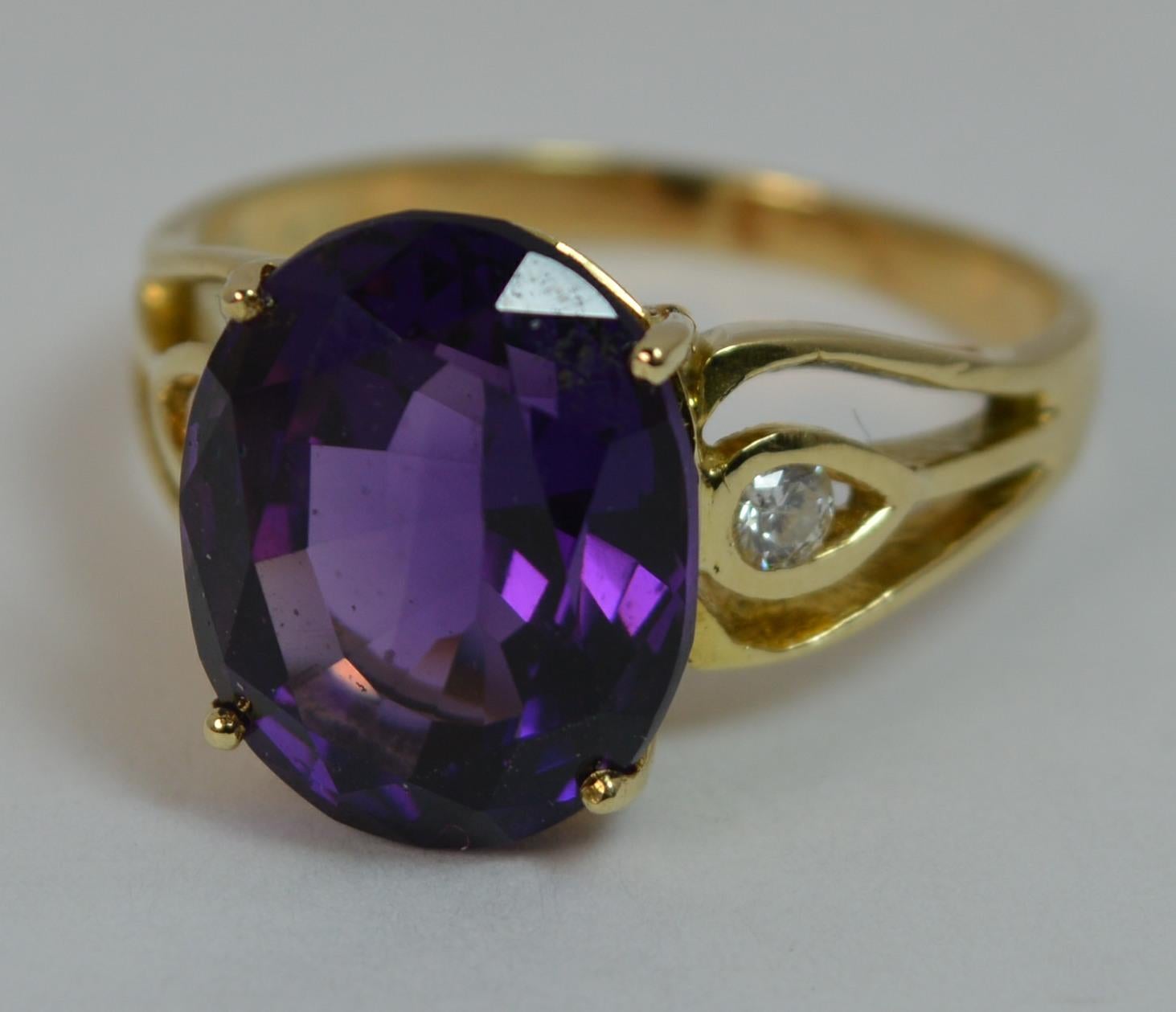 Large Amethyst and Diamond 14 Carat Gold Solitaire Cocktail Ring 2